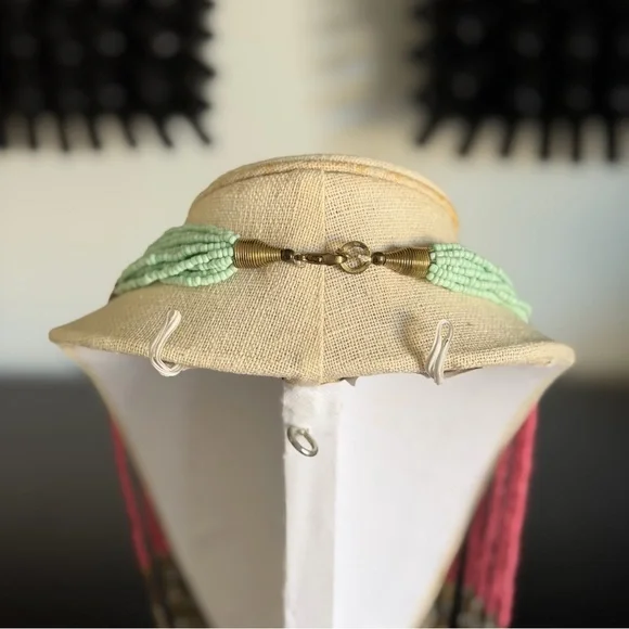 Multi-Strand Blue, Pink and Gold Beaded Statement Necklace - Picture 5 of 7